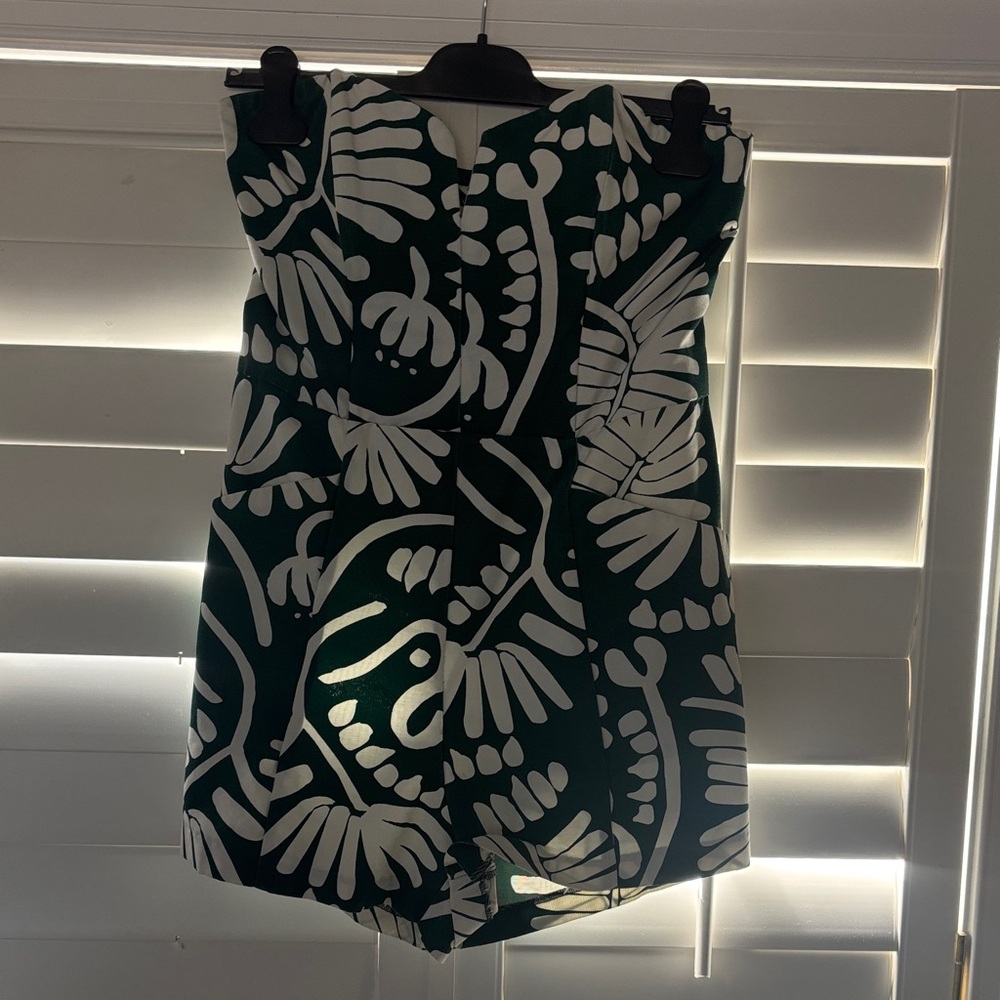 Women's Green and White Printed Shorts Romper